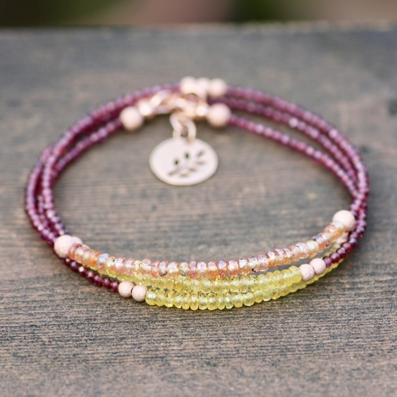 Natural Yellow Sapphire & Rhodolite Garnet Wrap Bracelet: 14k Rose Gold Filled - Picture 9 of 10